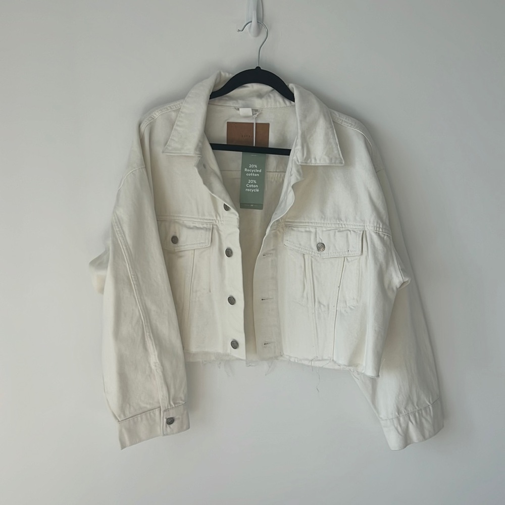 H&M NWT Cropped White Denim Jacket